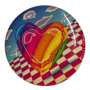 VTG Lisa Frank Rainbow Heart Pink White Checkers & Sky Button 1" Small Pin
